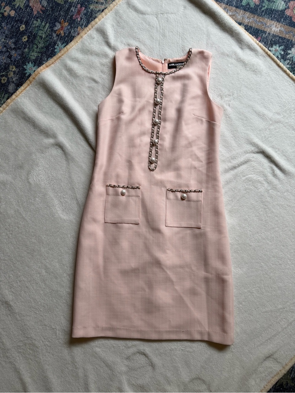 Karl Lagerfeld  Pink Chain pearl-Trim Shift Dress 4